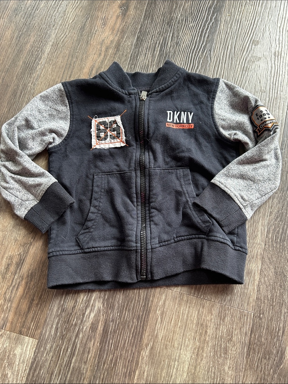 4/$20 DKNY Black Sweatshirt with Gray Sleeves and Orange Accent Sz 3T